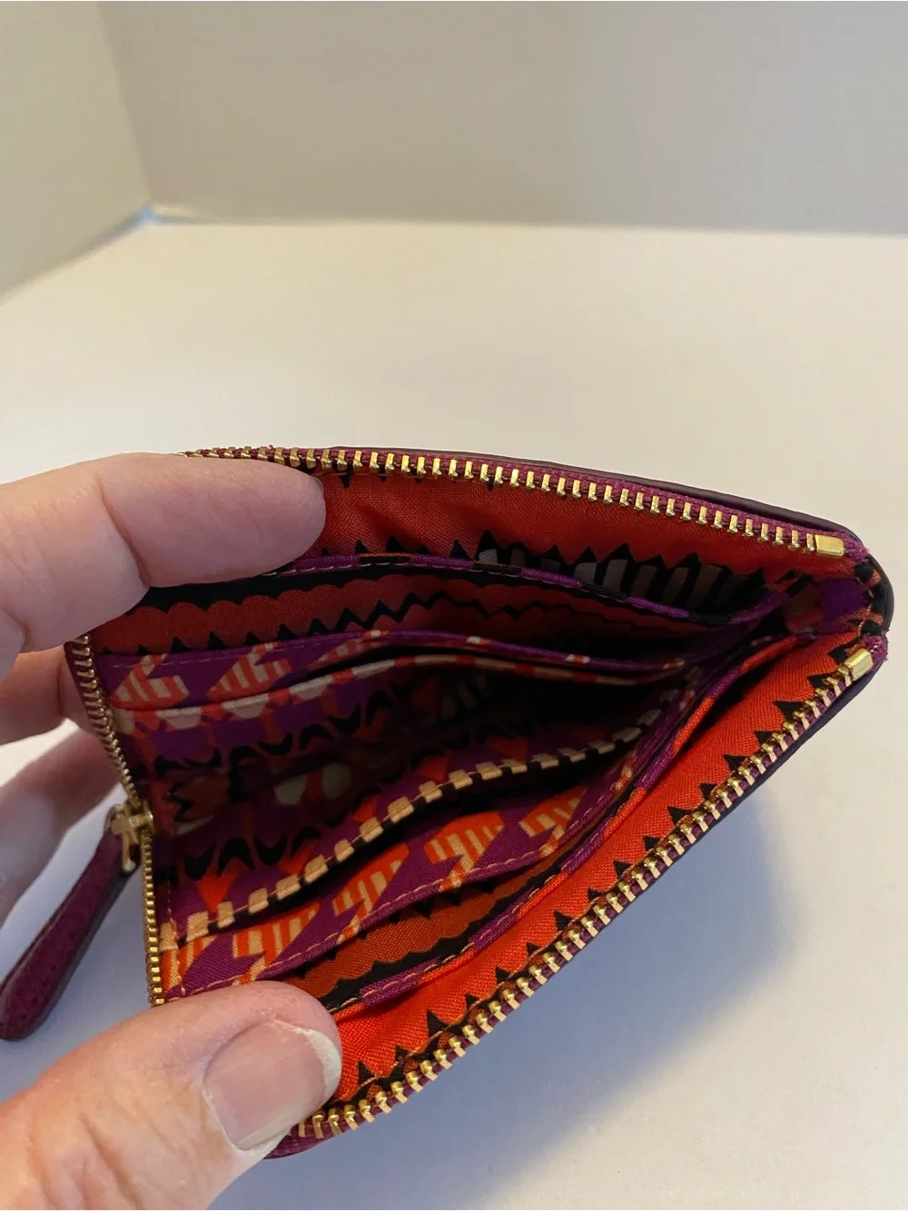 Vera Bradley Zip Card Pouch Leather Fuchsia Purple/ Plum Small Wallet NWT